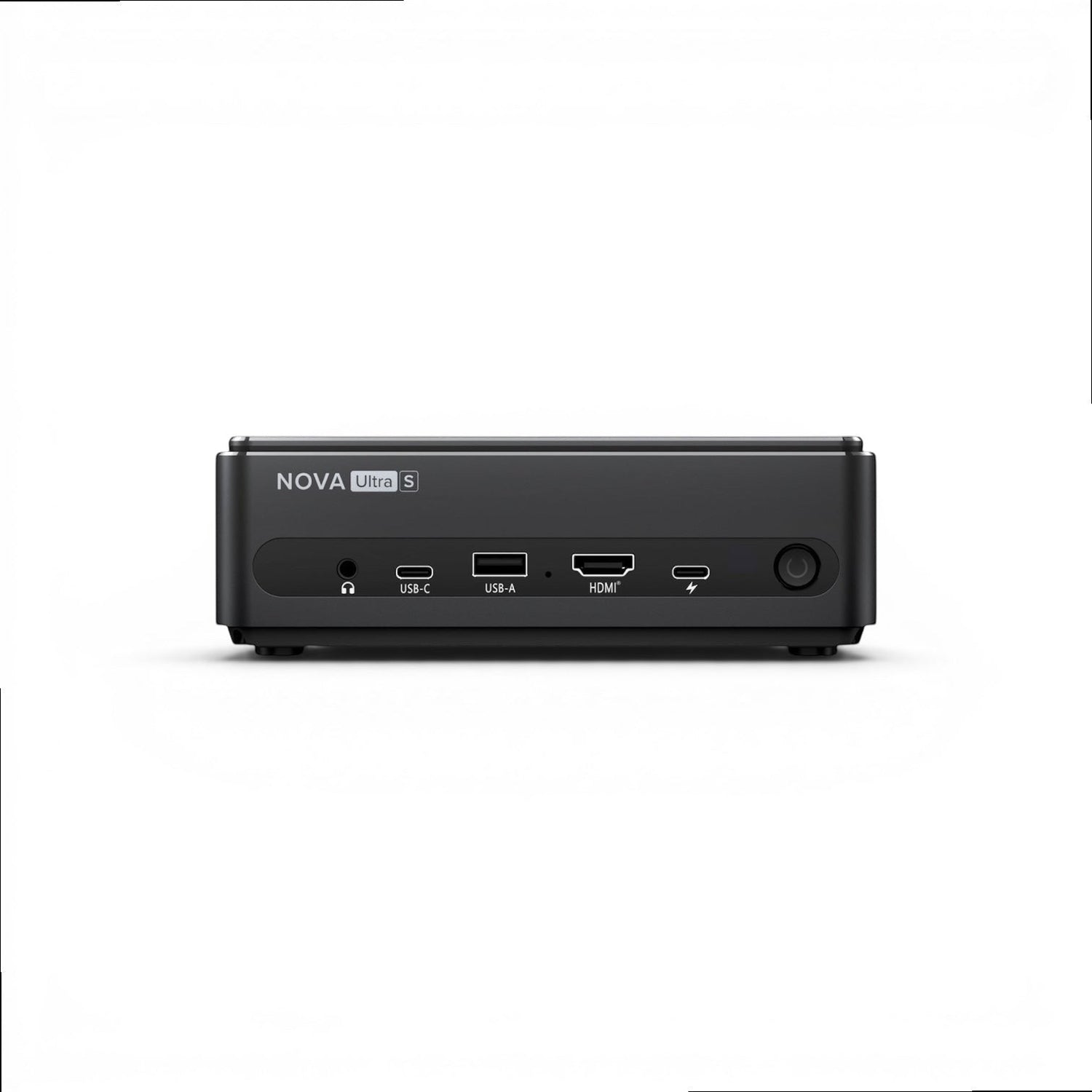 Piczoshop Nova Ultra S portable projector rear view with headphone jack, USB-C, USB-A, HDMI, and power button.